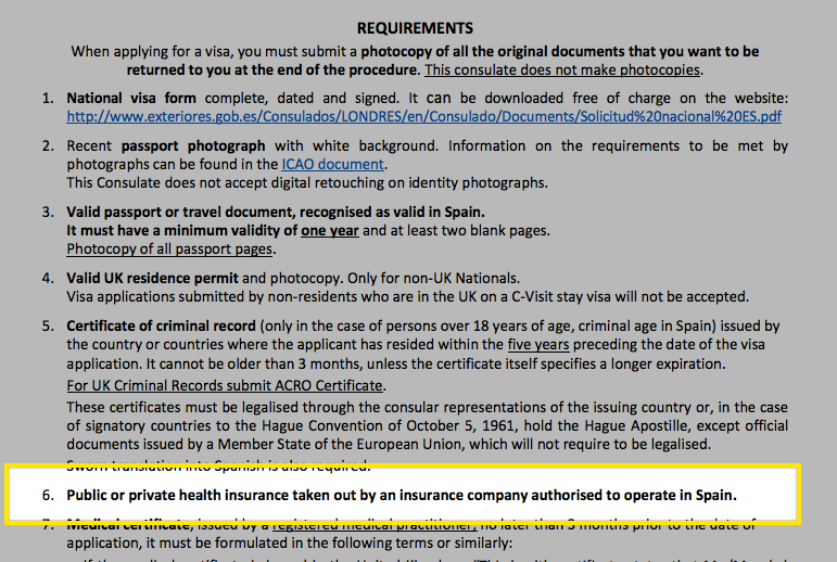 The Spanish Consulate of London provides very generalized health insurance guidance